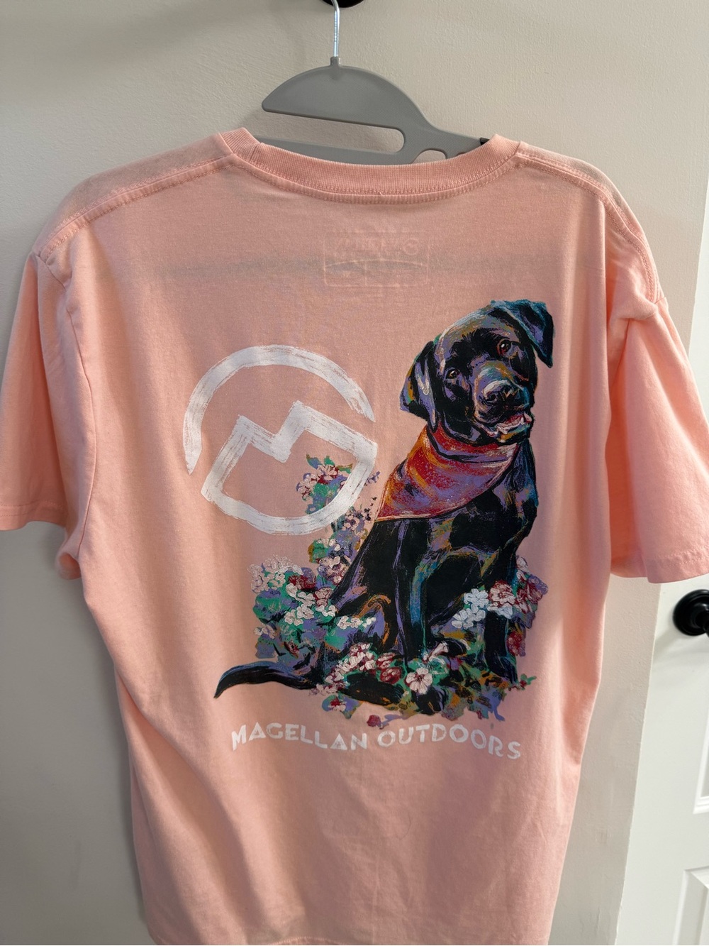 Magellan Outdoors Pink Tee with Colorful Black Dog Graphic